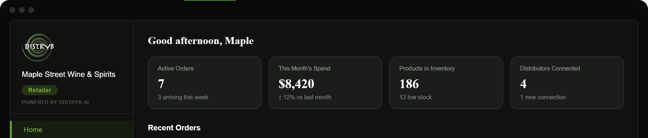 The DISTRYB retailer dashboard